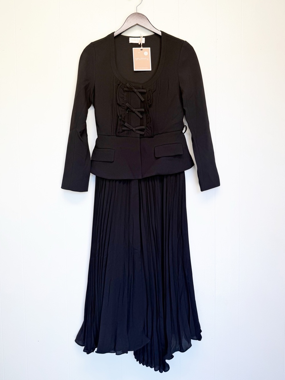NWT SIERRA DARIEN Long Sleeved Dress Fitted Bodice & Maxi Pleated Skirt Black S - Picture 2 of 11